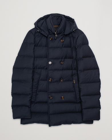 MooRER Padded Flannel Double Breasted Hood Coat Navy