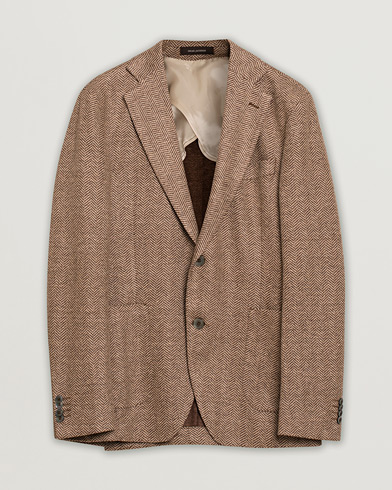 Oscar Jacobson Egel Patch Herringbone Linen Blazer Brown