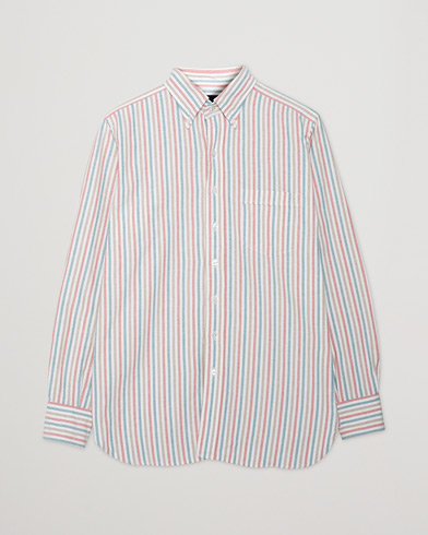 Drake's Thin Tripple Stripe Oxford Shirt White