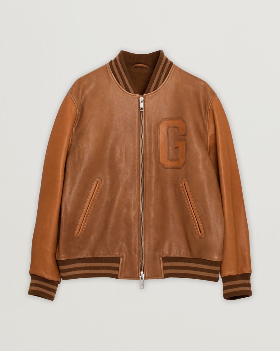 Herre | Pre-owned tøj & sko | Pre-owned | GANT Leather Varsity Jacket Brown Sugar
