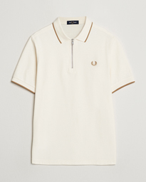  Crépe Half Zip Polo Ecru