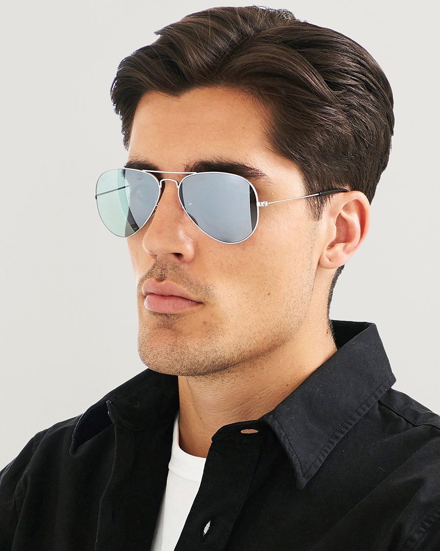 Aviator Large Sunglasses Silver/Grey Mirror - CareOfC