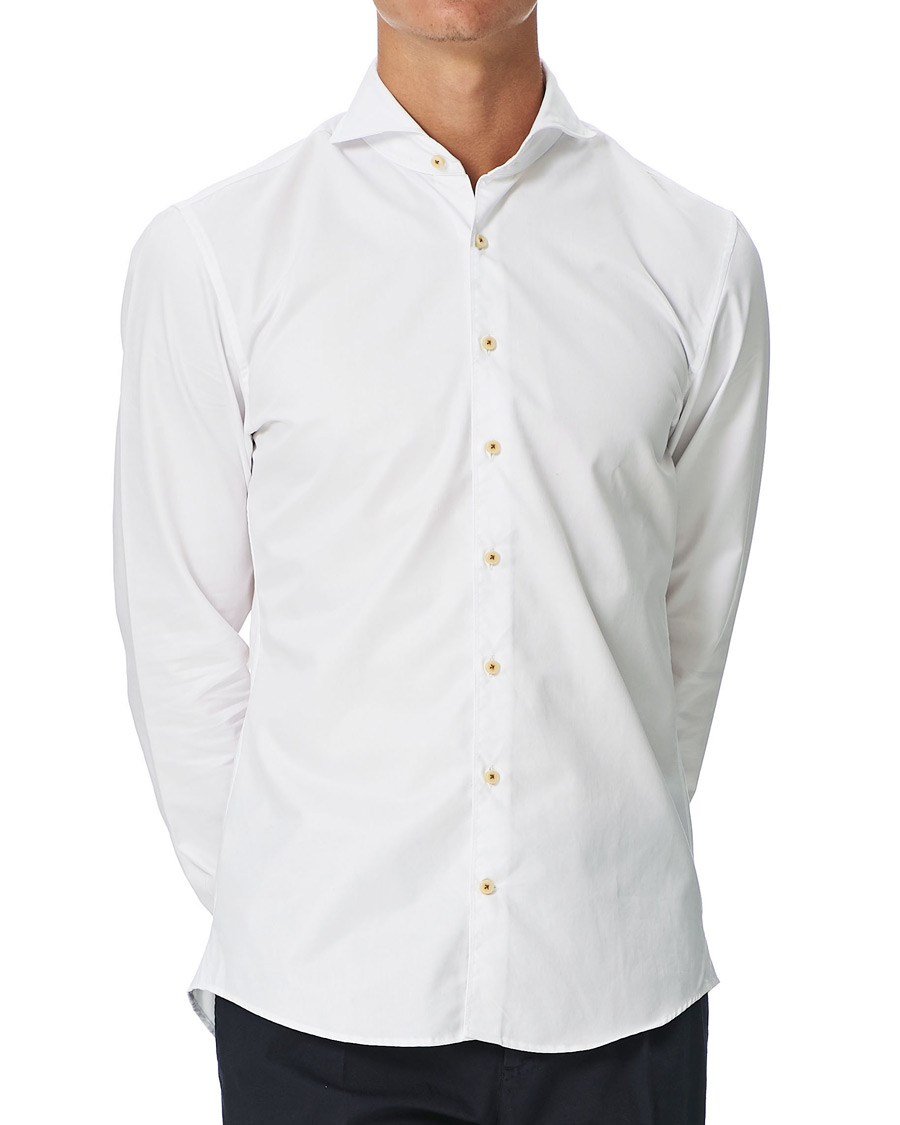 Herre | Skjorter | Stenströms | Slimline Washed Cotton Plain Shirt White