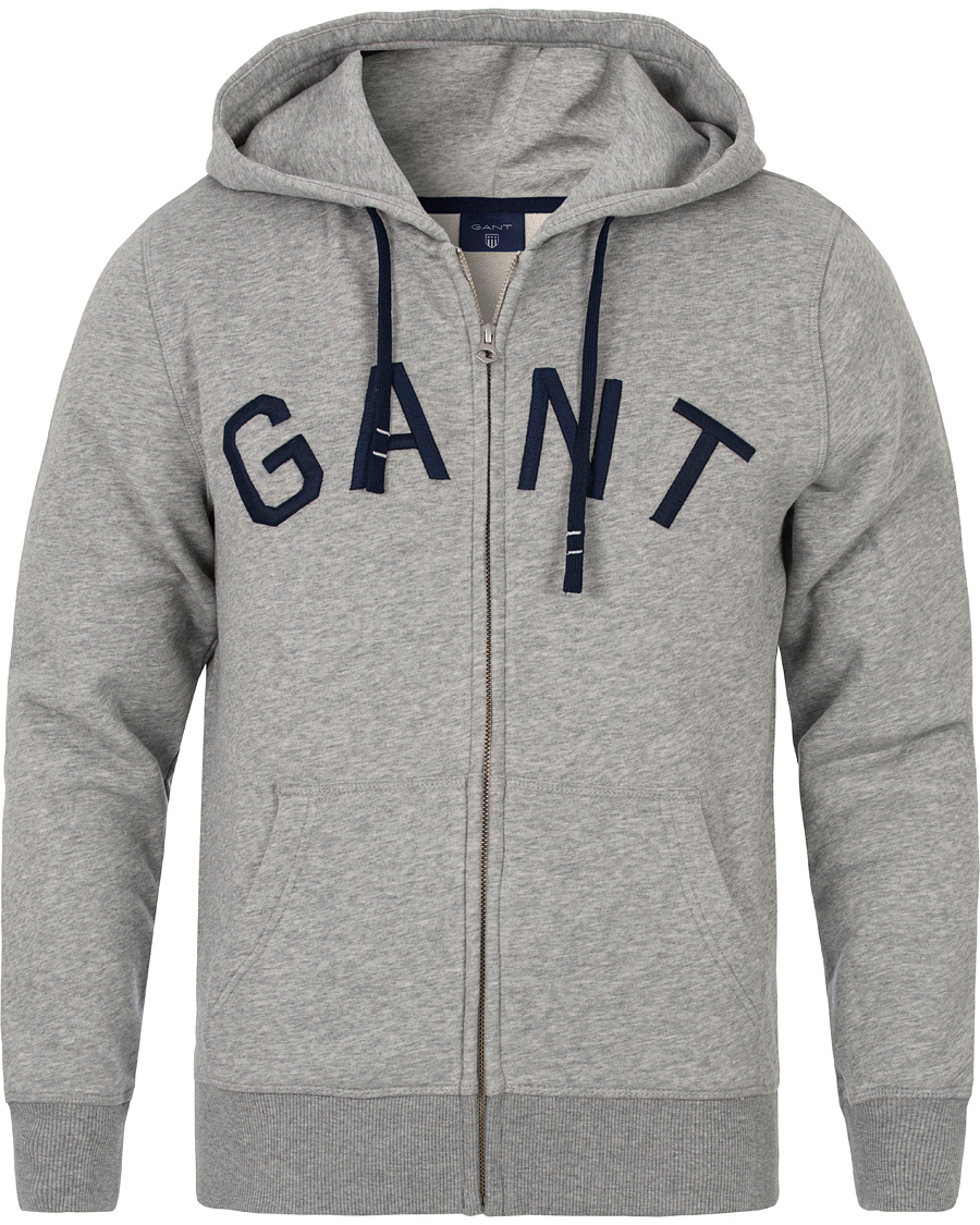 GANT Full Zip Hoodie Light Grey Melange CareOfCarl