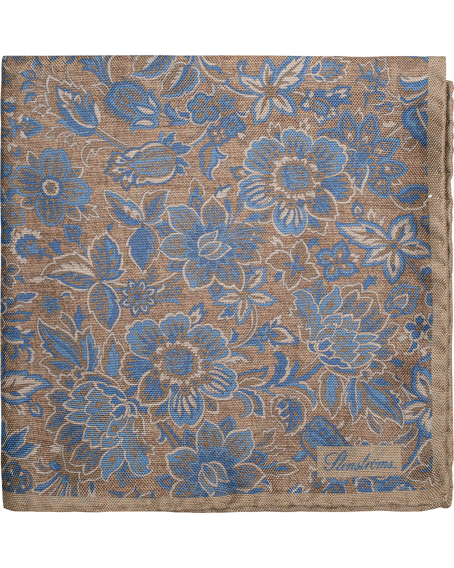 Herre | Stenströms Printed Flower Pocket Square Brown | Stenströms | Printed Flower Pocket Square Brown