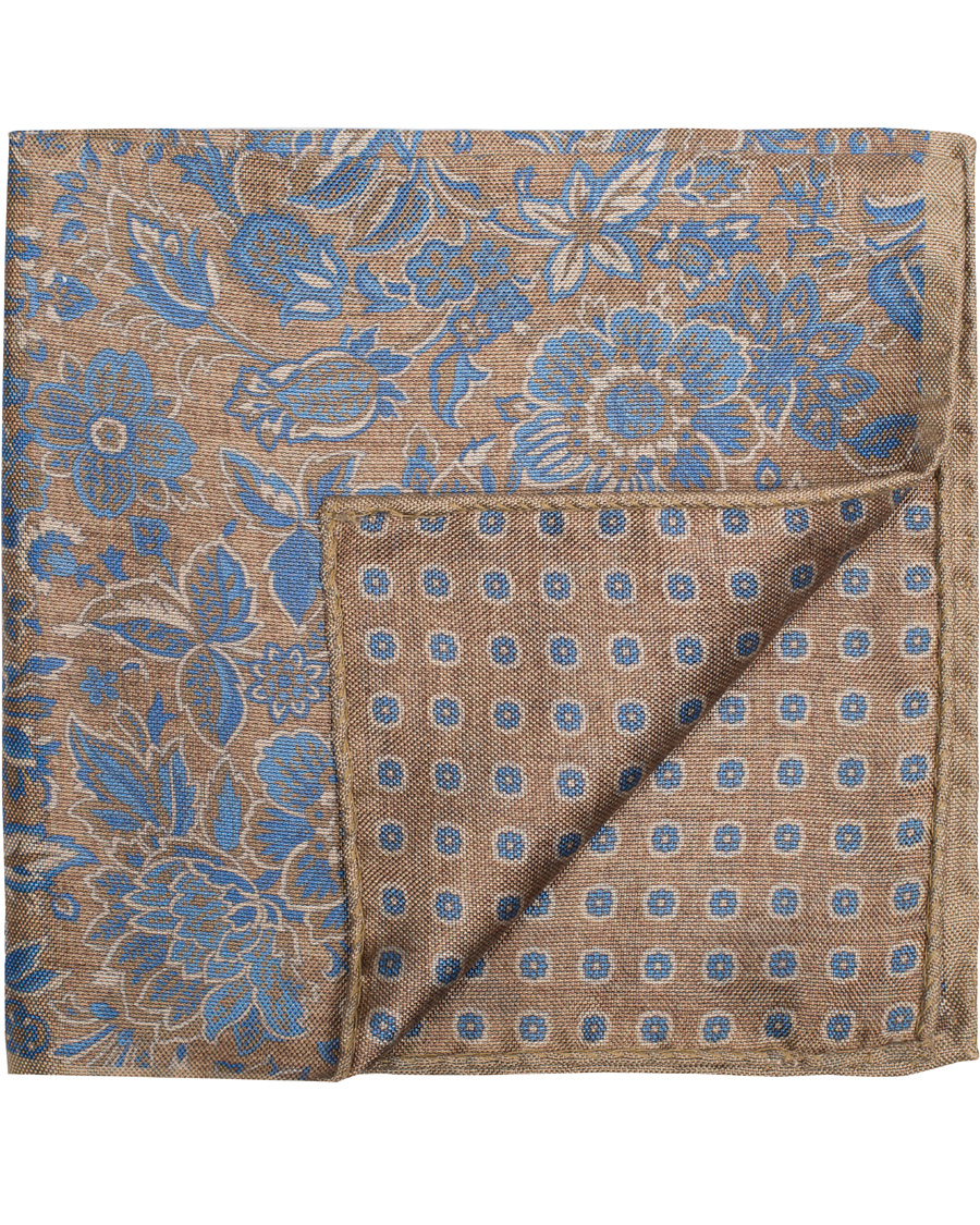 Herre | Stenströms Printed Flower Pocket Square Brown | Stenströms | Printed Flower Pocket Square Brown