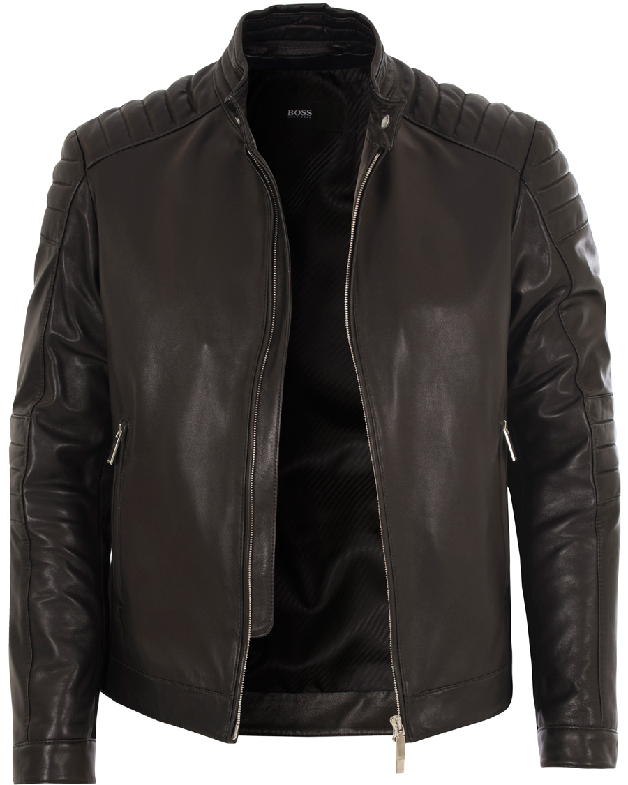 Tilsætningsstof ting Bliv ved BOSS Narveyn Biker Leather Jacket Black - CareOfCarl.dk