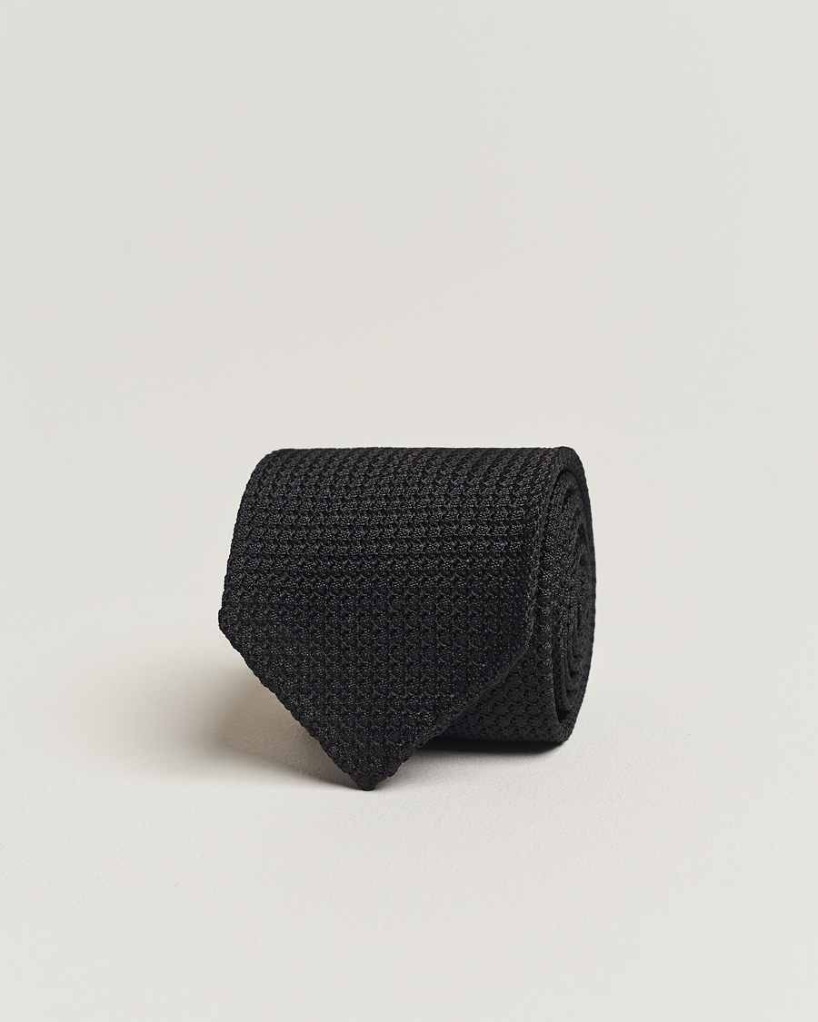 Herre | Drake's Silk Grenadine Handrolled 8 cm Tie Black | Drake's | Silk Grenadine Handrolled 8 cm Tie Black
