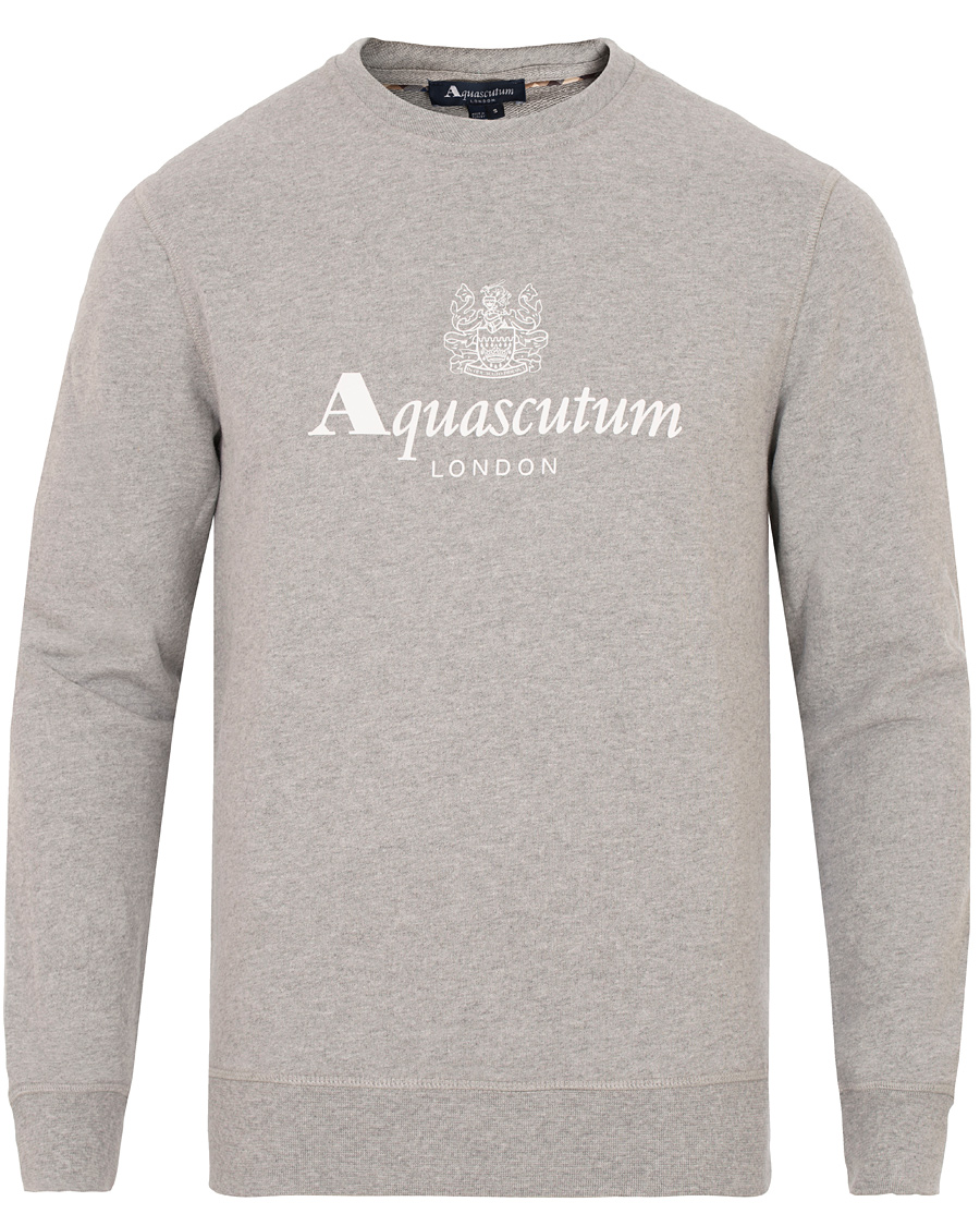 Aquascutum Henry Logo Crew Neck Sweater Grey Melange CareOfCarl.dk