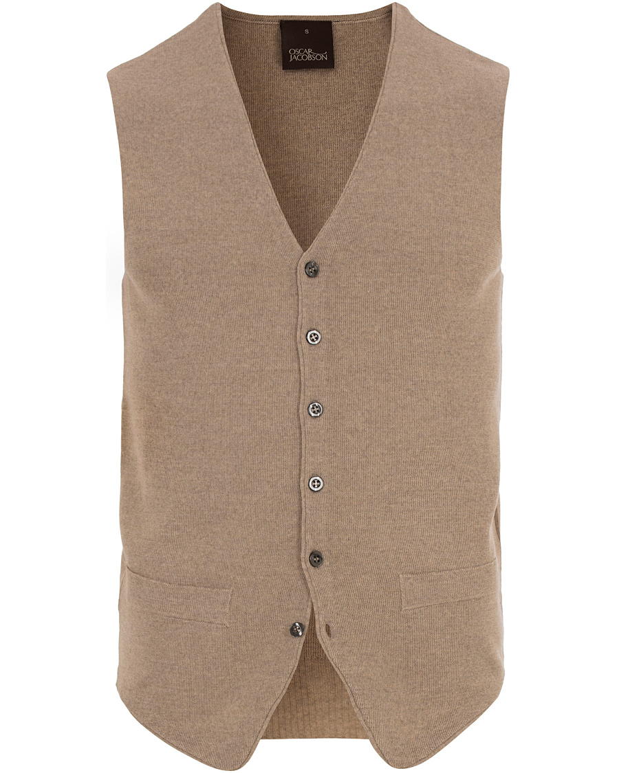 Herre | Trøjer | Oscar Jacobson | Tailor Extrafine Merino Wool Waistcoat Beige