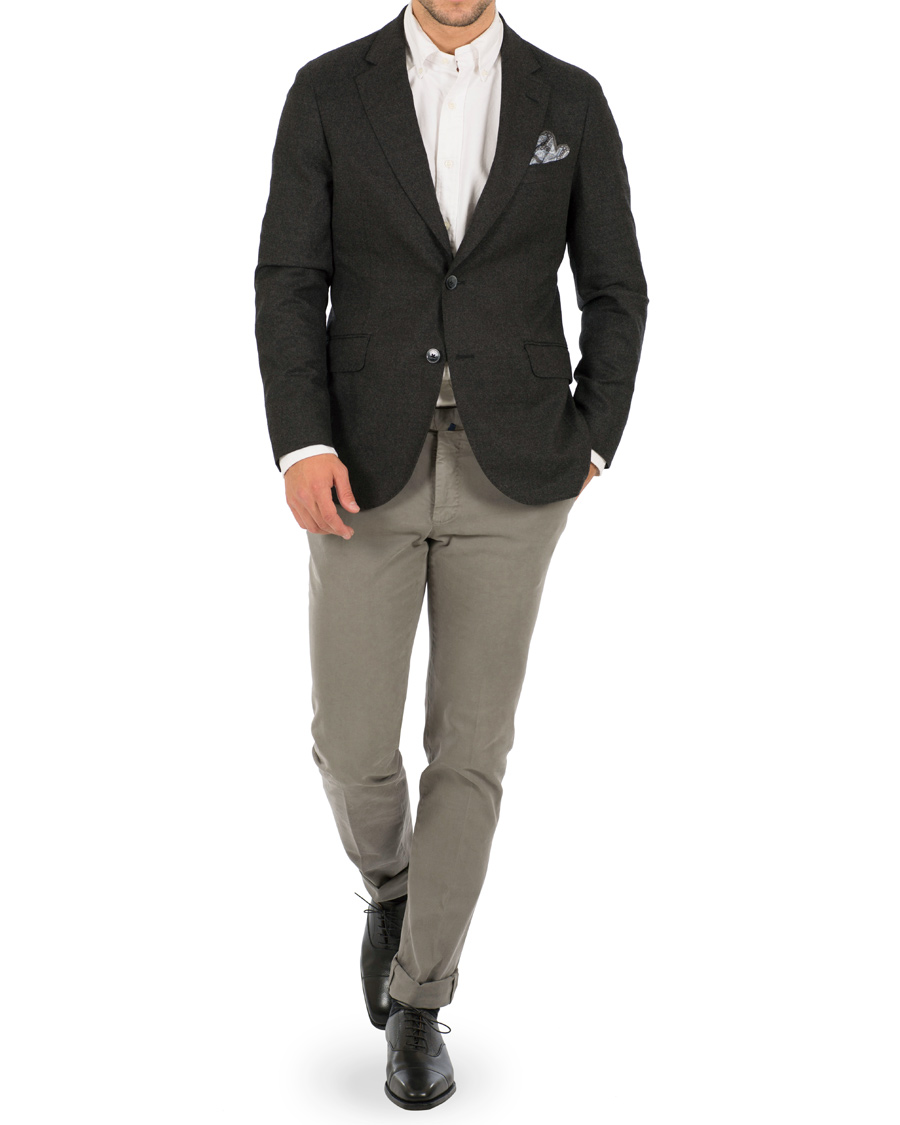 Herre | Blazere & jakker | Hackett | Solid Flannel Suede Elbow Patch Blazer Grey