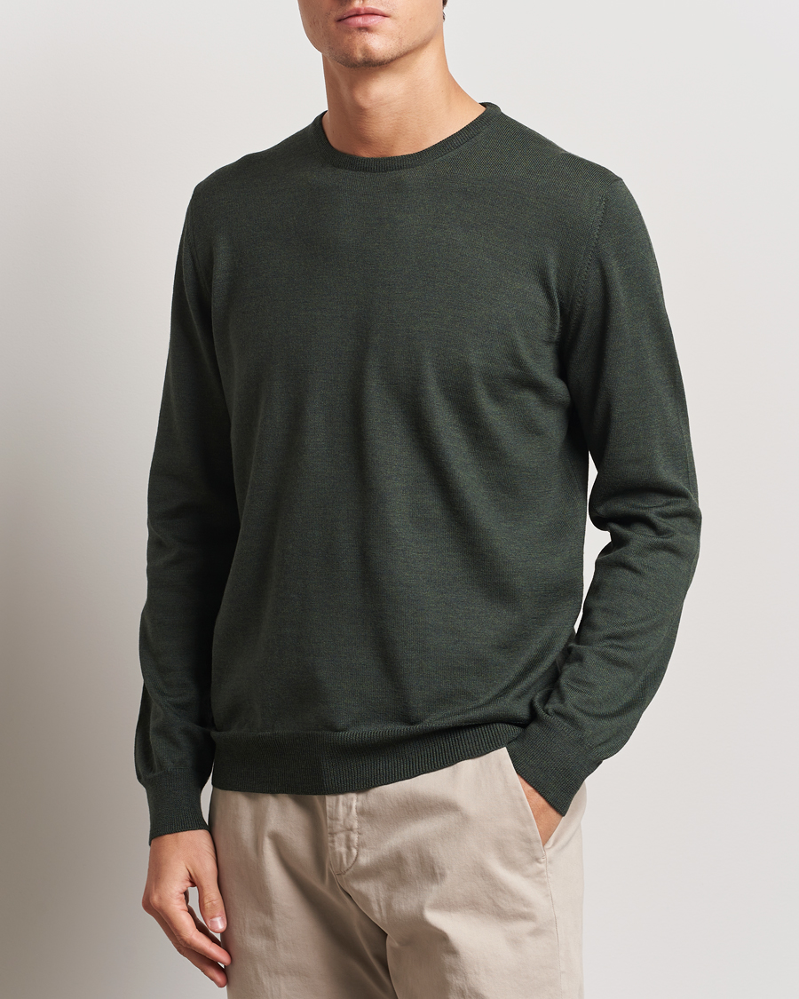 Herre |  | Gran Sasso | Merino Fashion Fit Crew Neck Pullover Olive Green