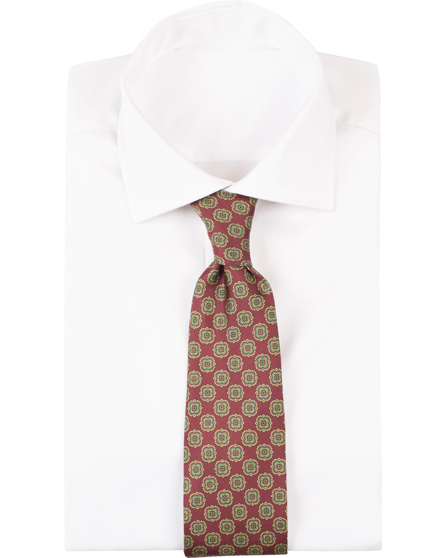 Herre | Amanda Christensen Silk Printed Medallion 8 cm Tie Wine Red | Amanda Christensen | Silk Printed Medallion 8 cm Tie Wine Red