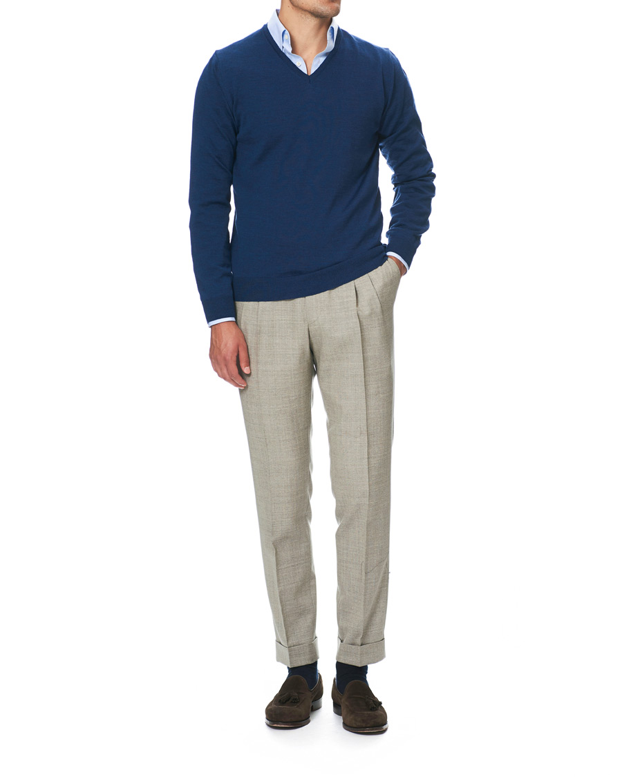 Herre | Trøjer | Stenströms | Merino V- Neck Pullover Denim Blue