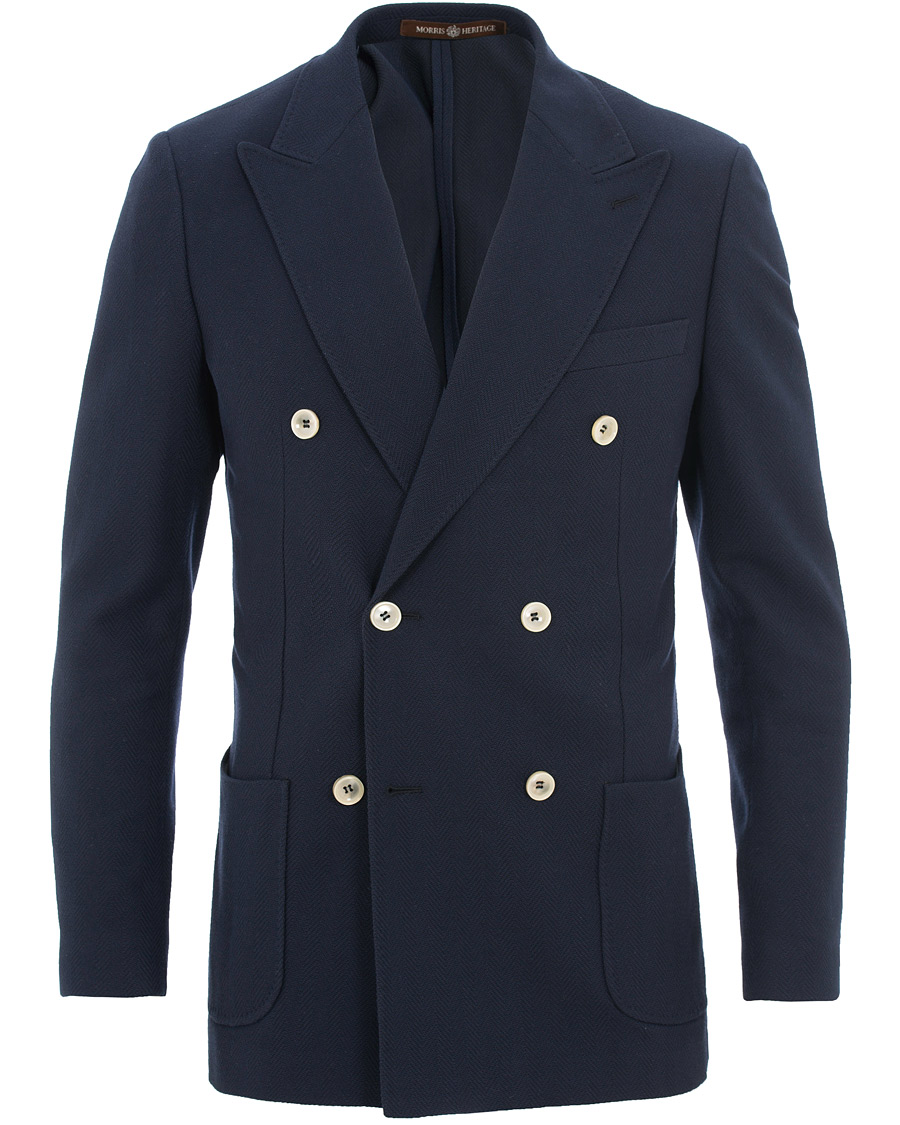 Herre | Blazere & jakker | Morris Heritage | Grant Fishbone Double Breasted Blazer Navy