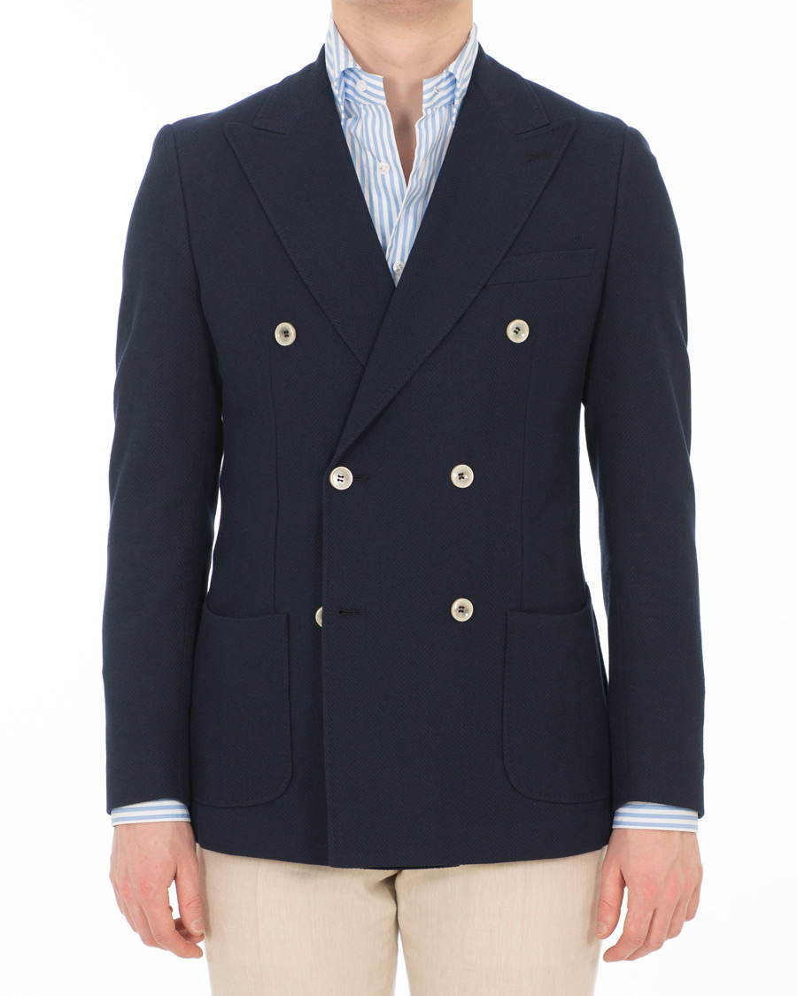 Herre | Blazere & jakker | Morris Heritage | Grant Fishbone Double Breasted Blazer Navy