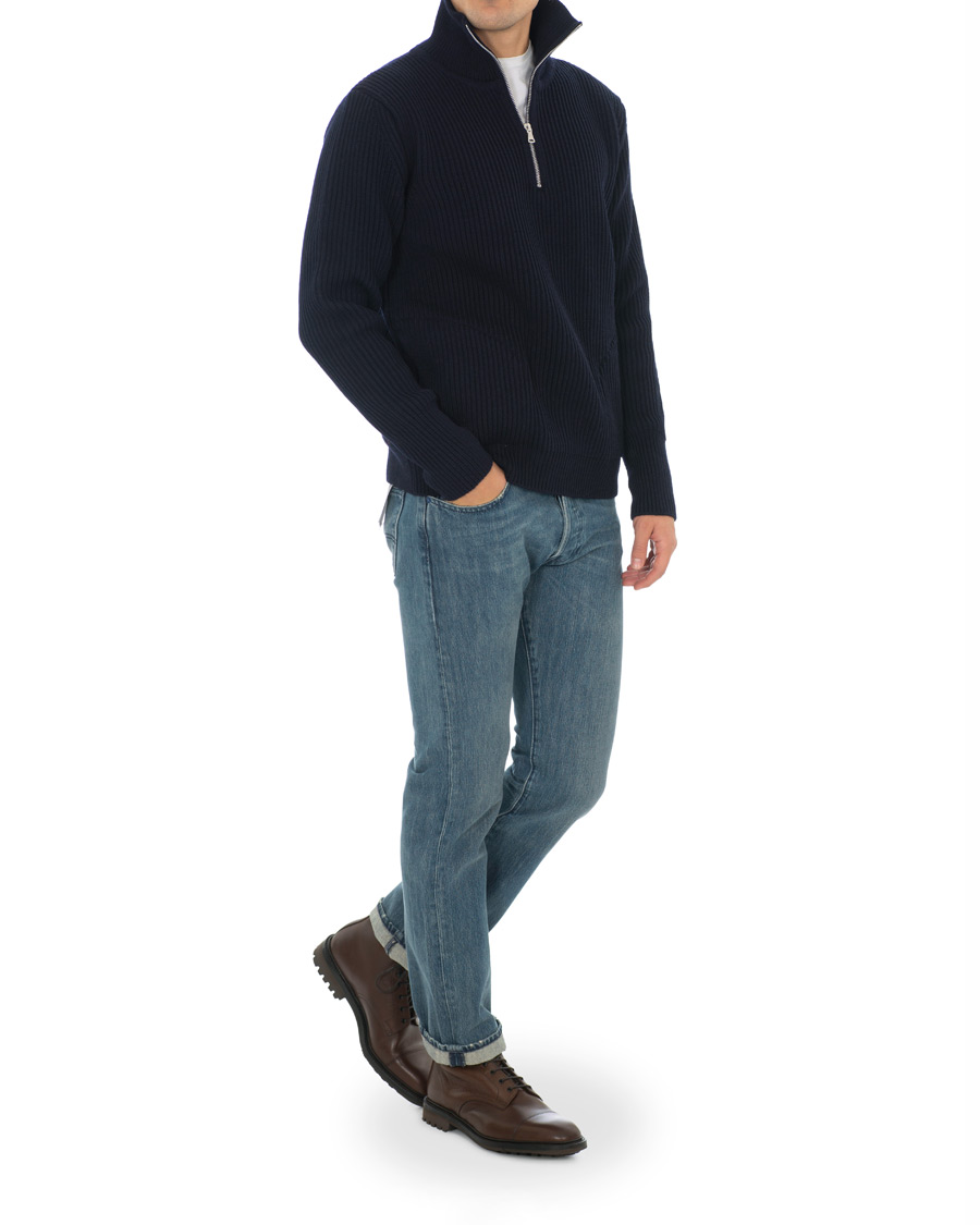 Andersen-Andersen Navy Half Zip Pockets Sweater Navy Blue