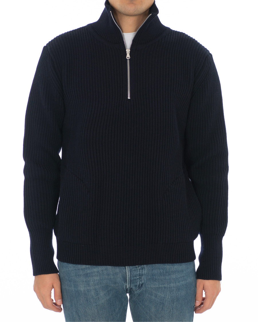 Andersen-Andersen Navy Half Zip Pockets Sweater Navy Blue