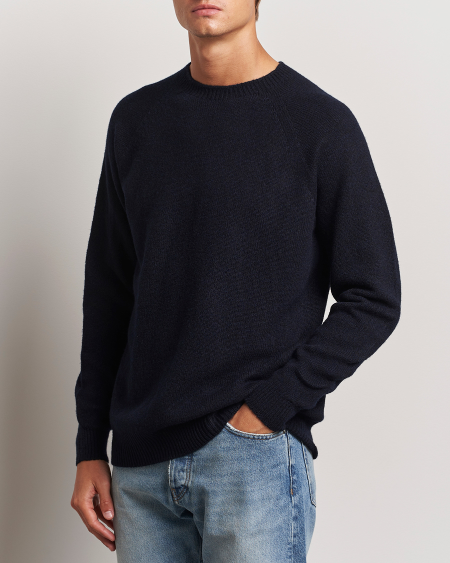 Herre |  | Sunspel | Lambswool Crewneck Dark Navy Moiline