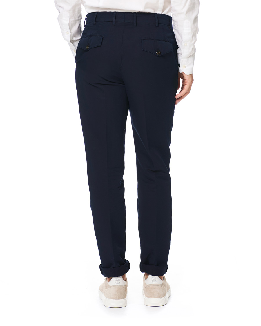 Herre | Bukser | Brunello Cucinelli | Slim Fit Cotton/linen Pleated Trousers Navy