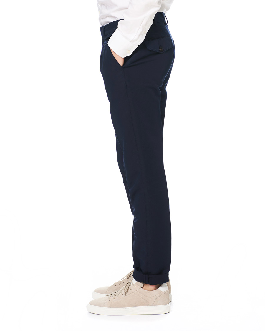 Herre | Bukser | Brunello Cucinelli | Slim Fit Cotton/linen Pleated Trousers Navy