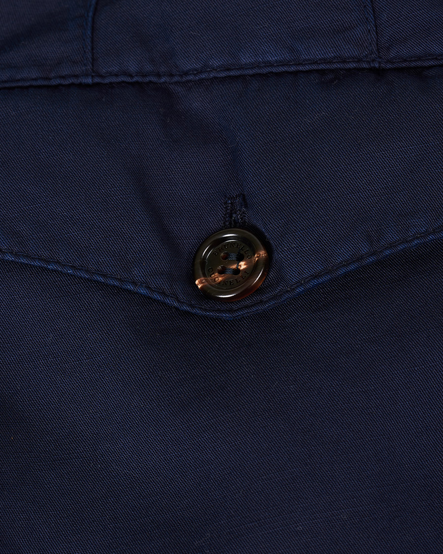 Herre | Bukser | Brunello Cucinelli | Slim Fit Cotton/linen Pleated Trousers Navy