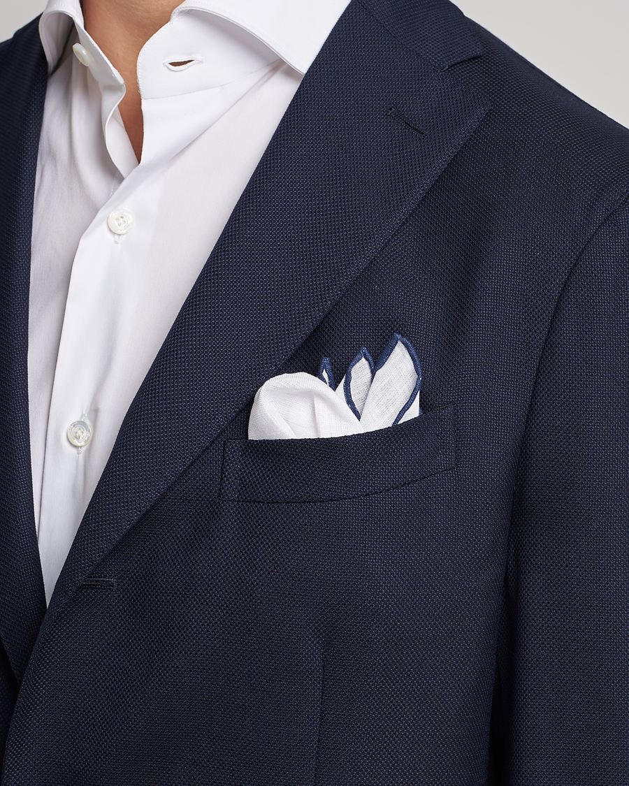 Herre | Lommeklude | Amanda Christensen | Linen Paspoal Pocket Square White/Navy