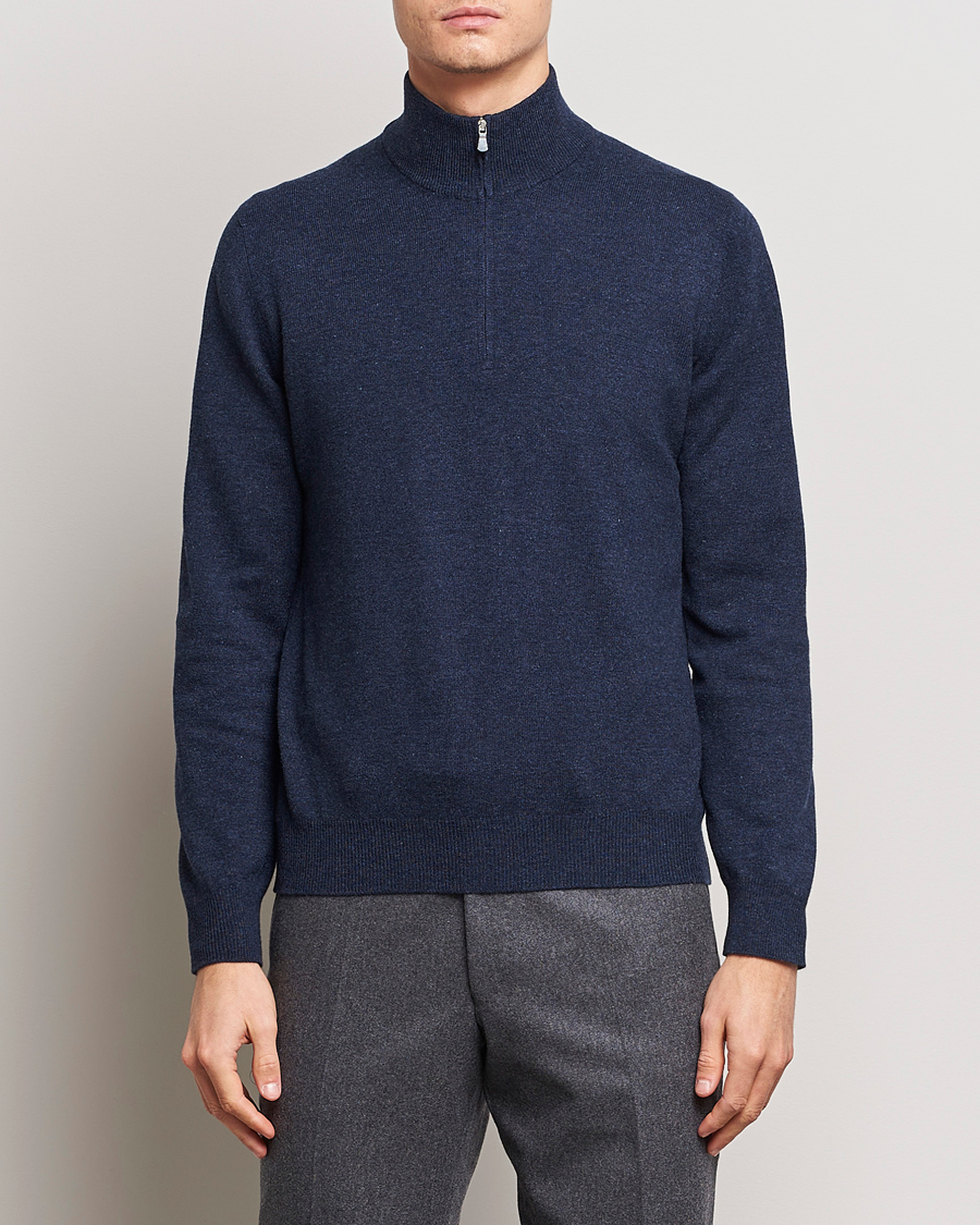 Herre |  | Gran Sasso | Wool/Cashmere Half Zip Navy Melange