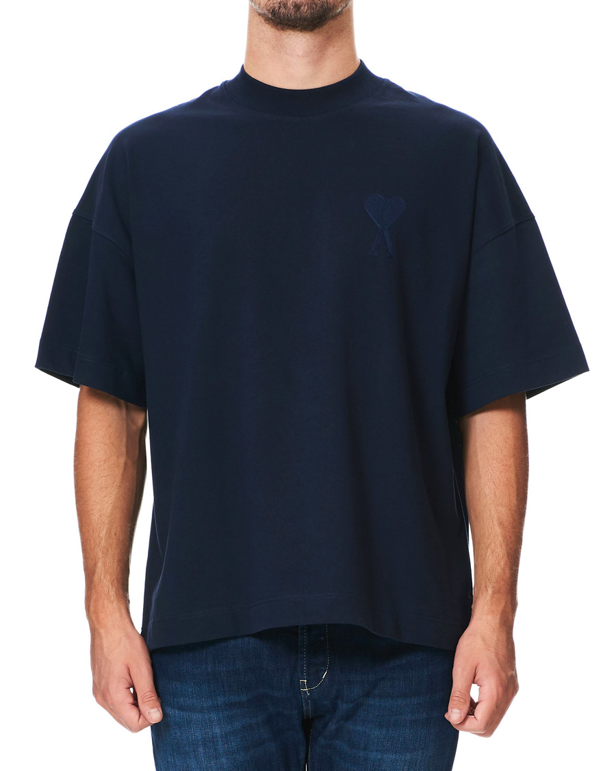 AMI Tonal Heart T-Shirt Navy - CareOfCarl.dk