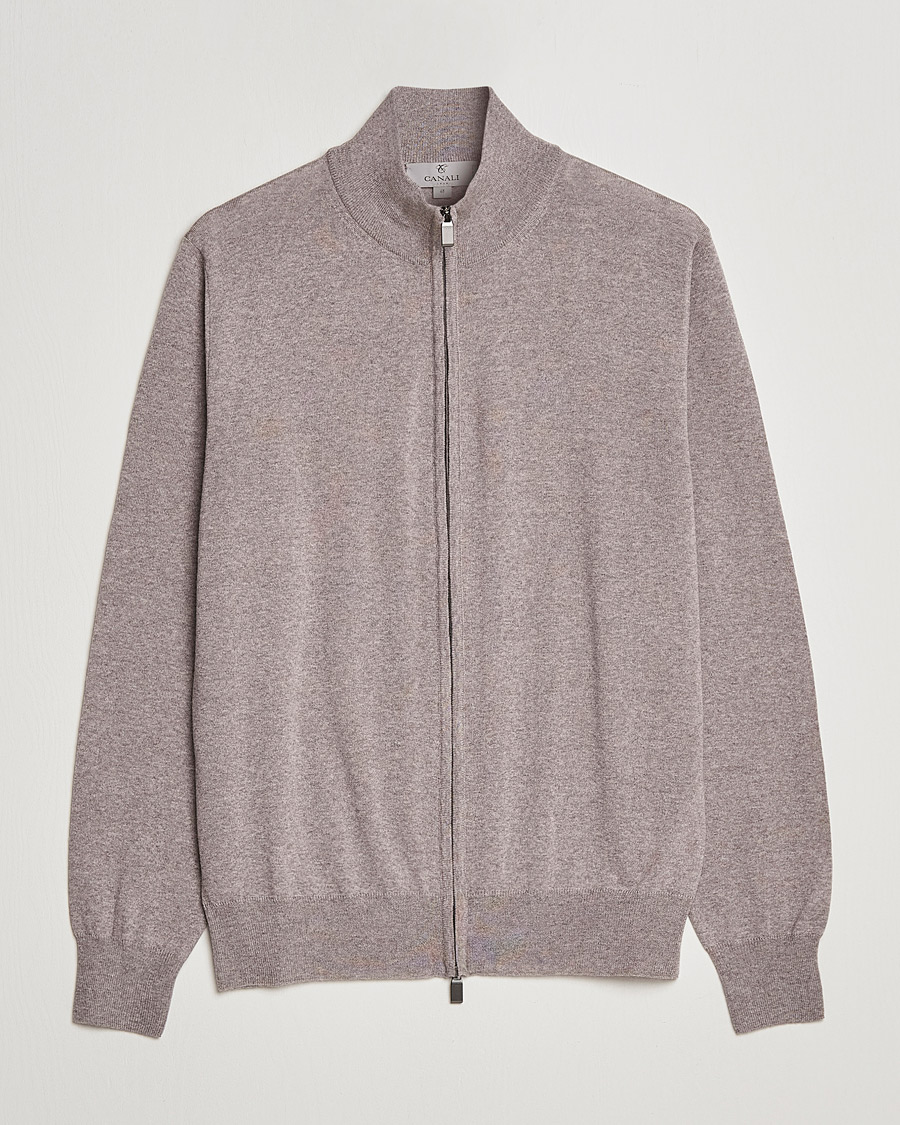 Herre | Trøjer | Canali | Merino Wool Full Zip Beige