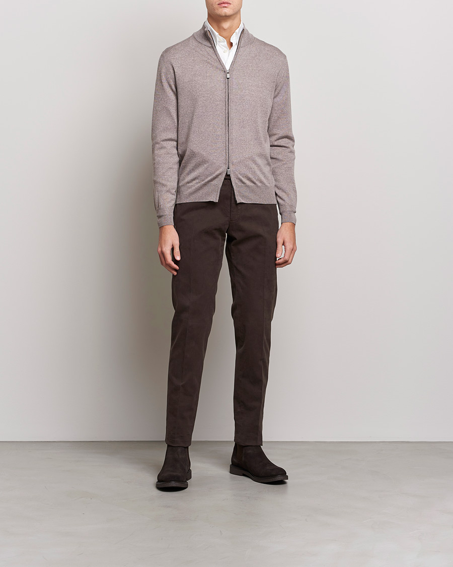 Herre | Trøjer | Canali | Merino Wool Full Zip Beige