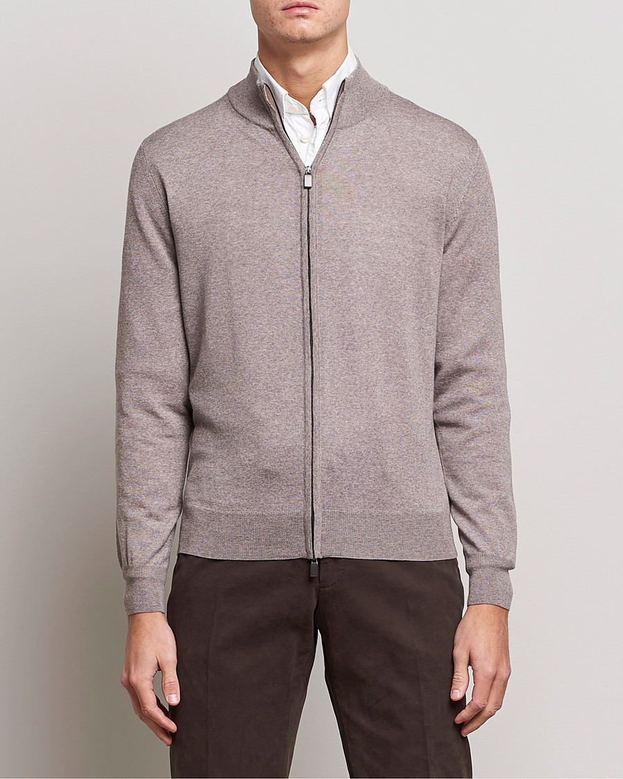 Herre | Trøjer | Canali | Merino Wool Full Zip Beige