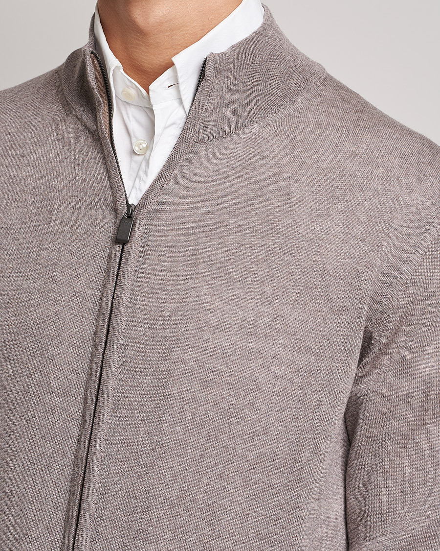 Herre | Trøjer | Canali | Merino Wool Full Zip Beige