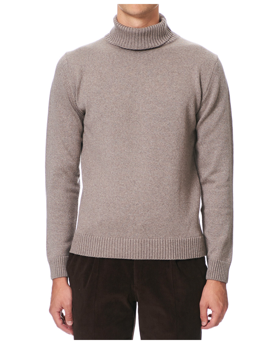 Herre | Trøjer | Stenströms | Heavy Knitted Merino Roll Neck Mud Brown