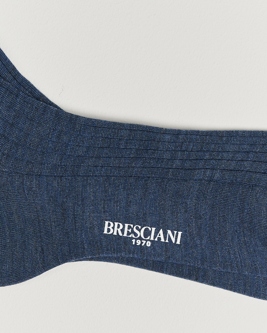 Herre |  | Bresciani | Wool/Nylon Ribbed Short Socks Blue Melange