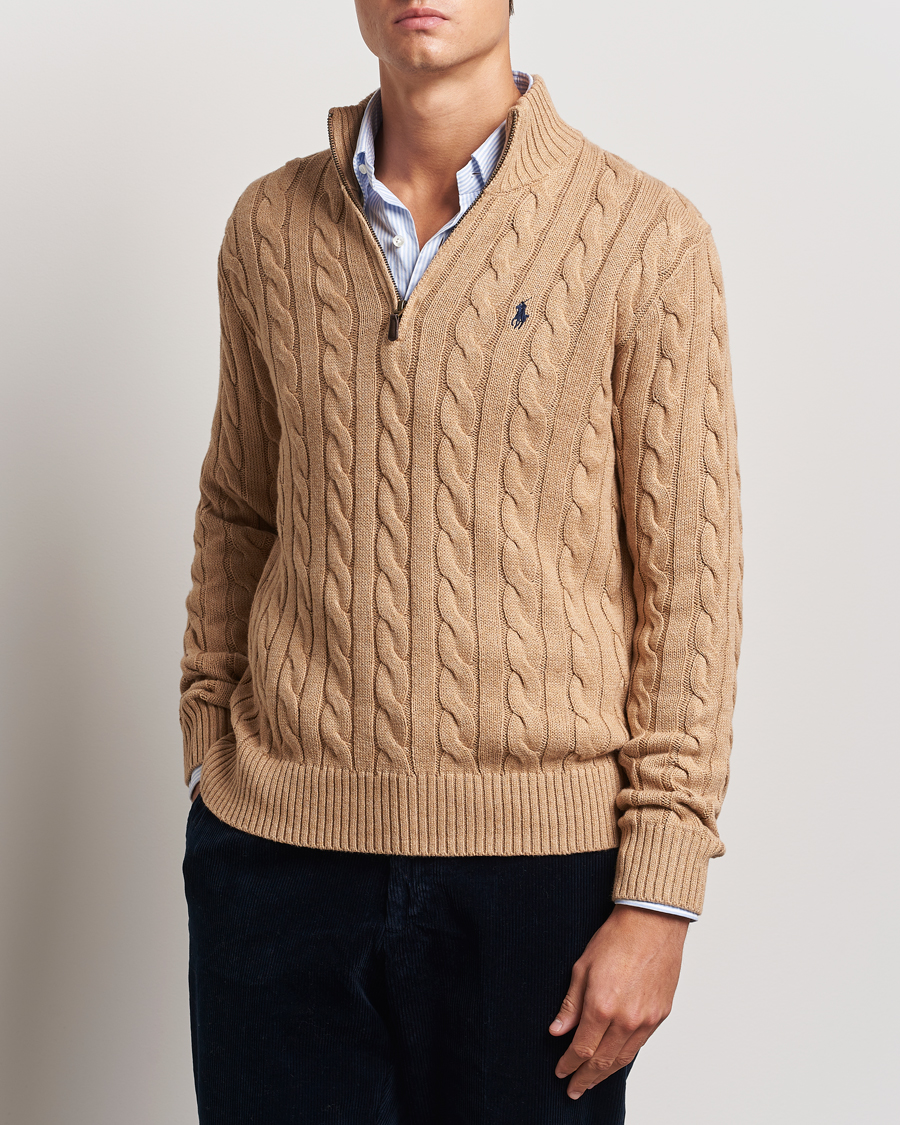 Herre |  | Polo Ralph Lauren | Cotton Cable Half Zip Camel Melange