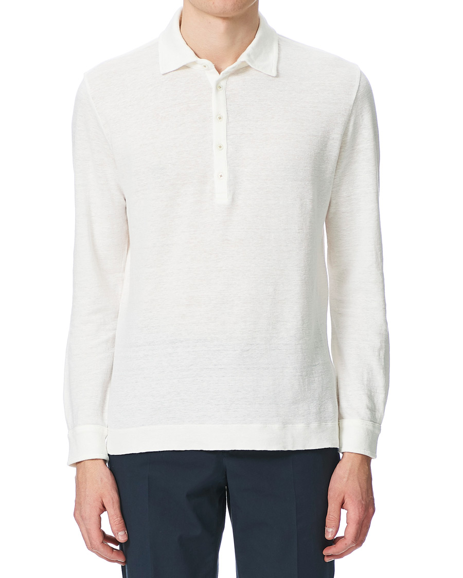 Herre | Trøjer | Massimo Alba | Raya Linen Piquet Long Sleeve Polo White