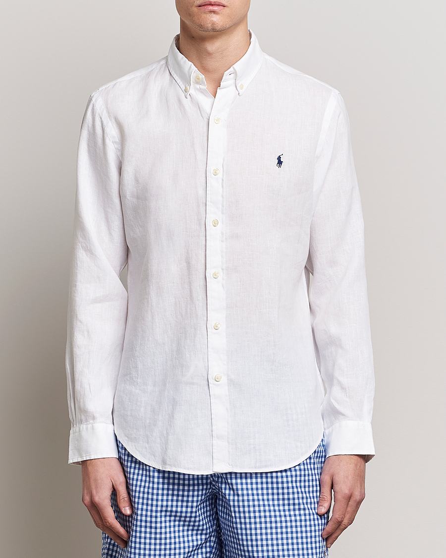 Herre | 40% udsalg | Polo Ralph Lauren | Slim Fit Linen Button Down Shirt White