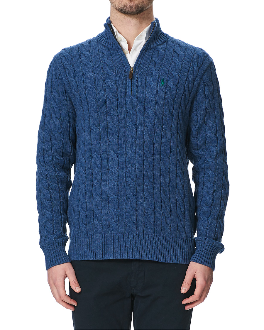 Polo Ralph Lauren Cotton Cable Half Zip Sweater Derby Blue Heather Careof