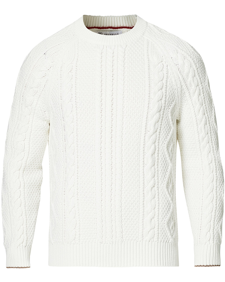 Herre | Trøjer | Brunello Cucinelli | Cotton Aran Cable Sweater Off White