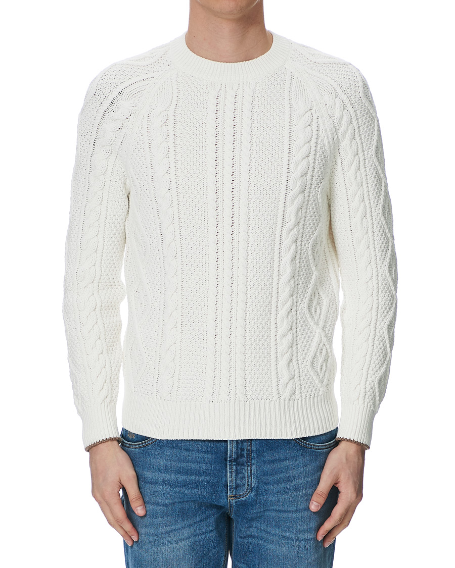 Herre | Trøjer | Brunello Cucinelli | Cotton Aran Cable Sweater Off White