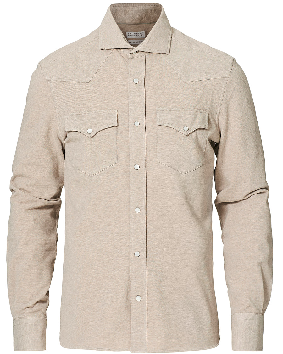 Herre | Skjorter | Brunello Cucinelli | Jersey Double Pocket Shirt Beige