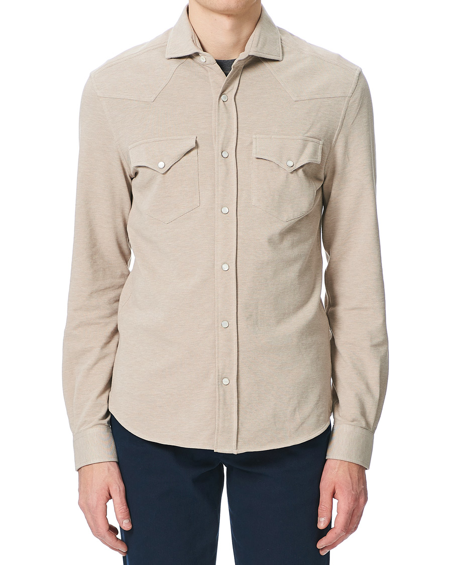 Herre | Skjorter | Brunello Cucinelli | Jersey Double Pocket Shirt Beige