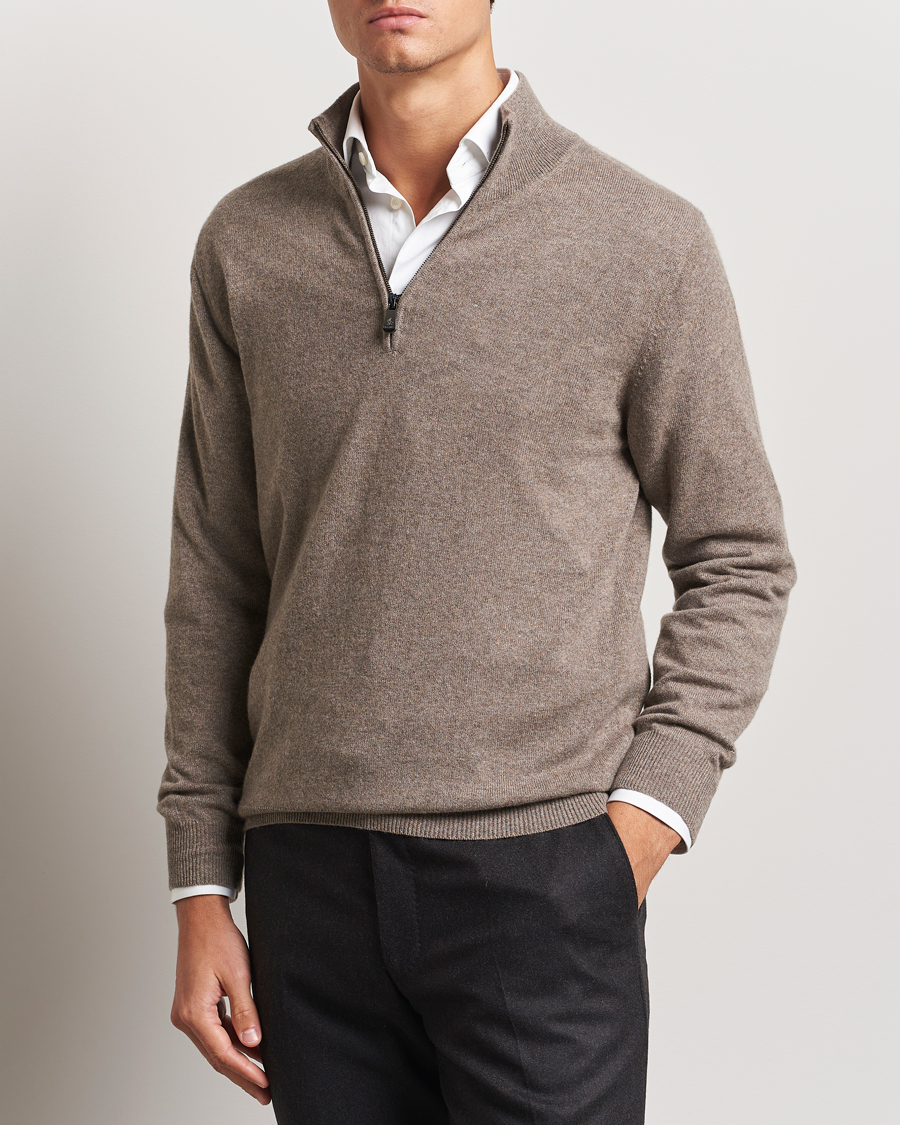 Herre | Trøjer | Piacenza Cashmere | Cashmere Half Zip Sweater Brown