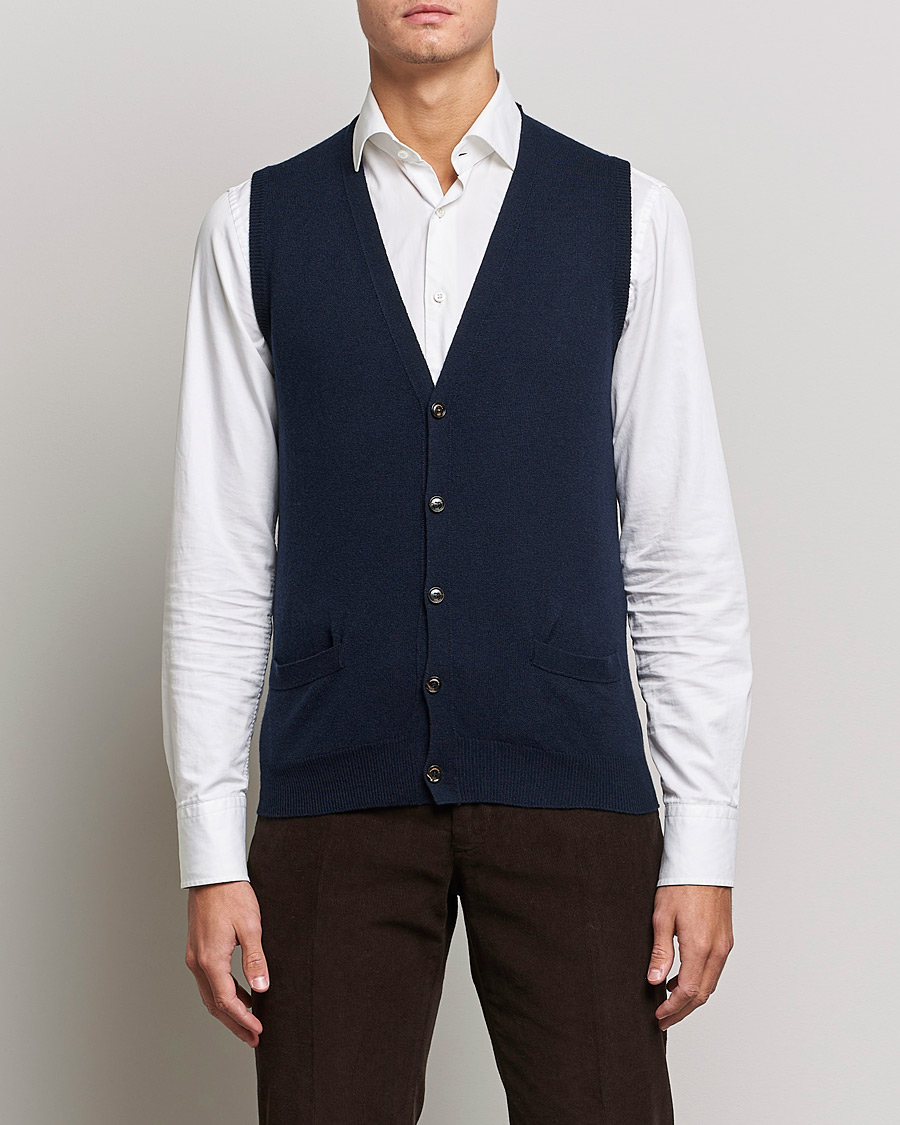 Herre | Slipovers | Piacenza Cashmere | Cashmere Sleeveless Cardigan Navy