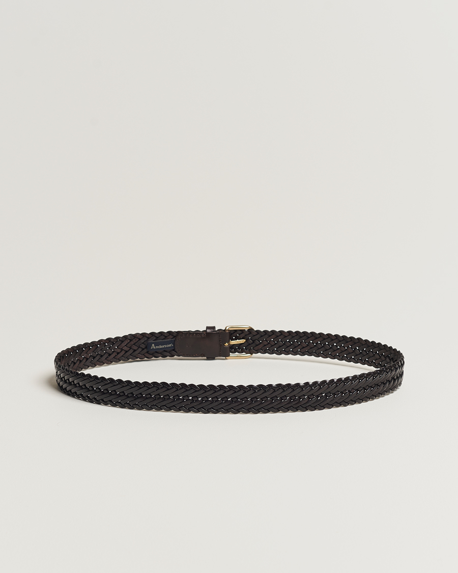 Herre | Tilbehør | Anderson's | Woven Leather Belt 3 cm Dark Brown