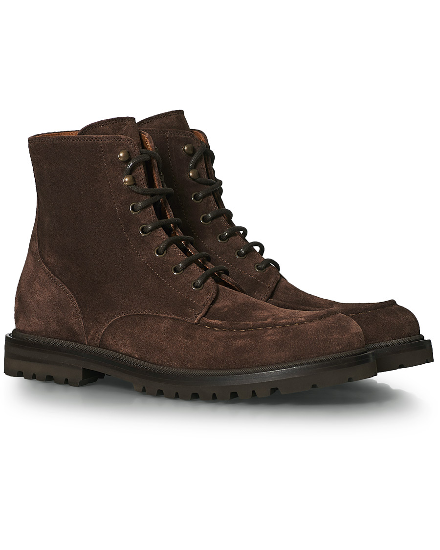 Anerkendelse Ambient Uhyggelig Brunello Cucinelli Moc Toe Lace Up Boot Dark Brown Suede - CareOfCarl.dk