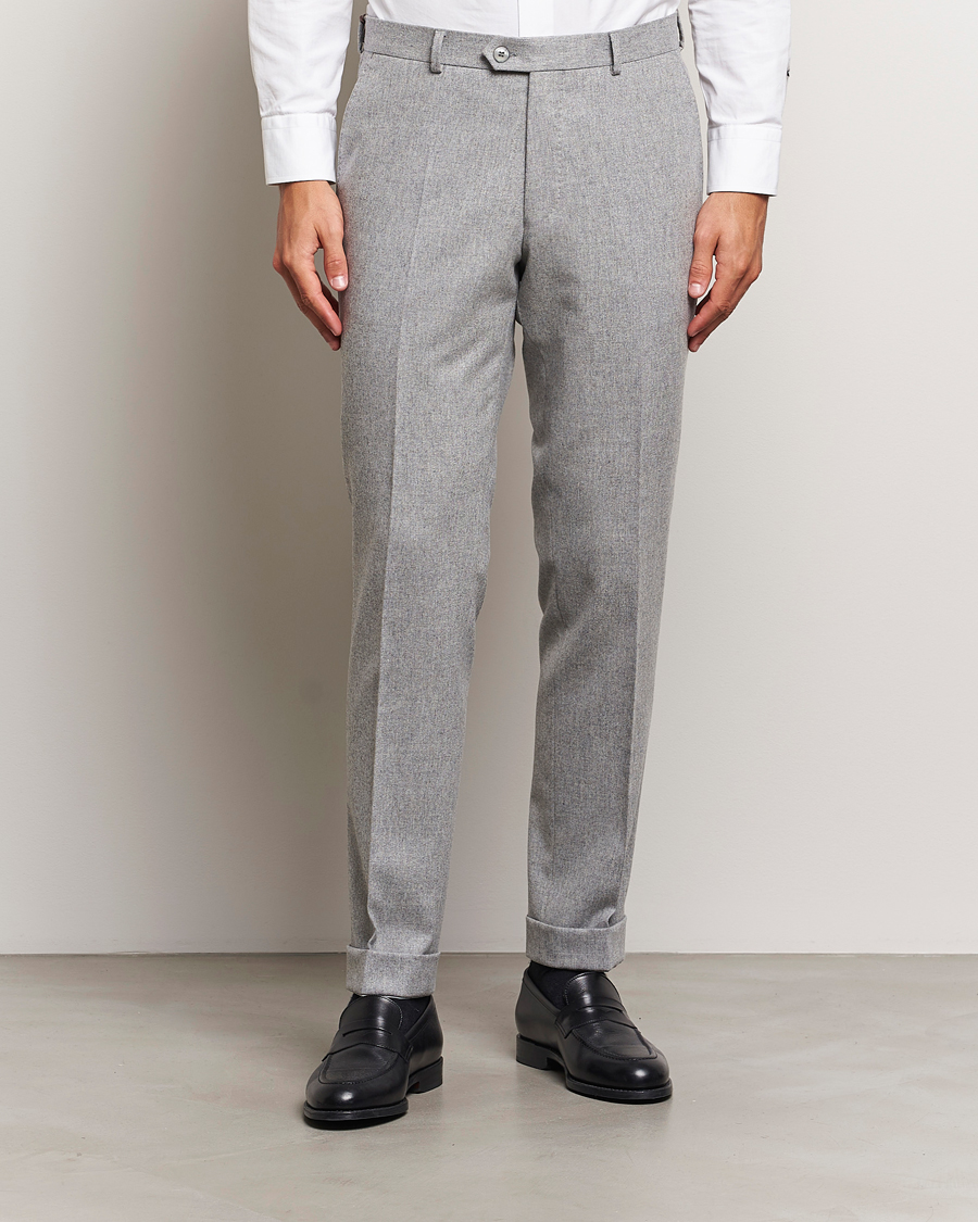 Herre |  | Oscar Jacobson | Denz Turn Up Flannel Trousers Light Grey Melang