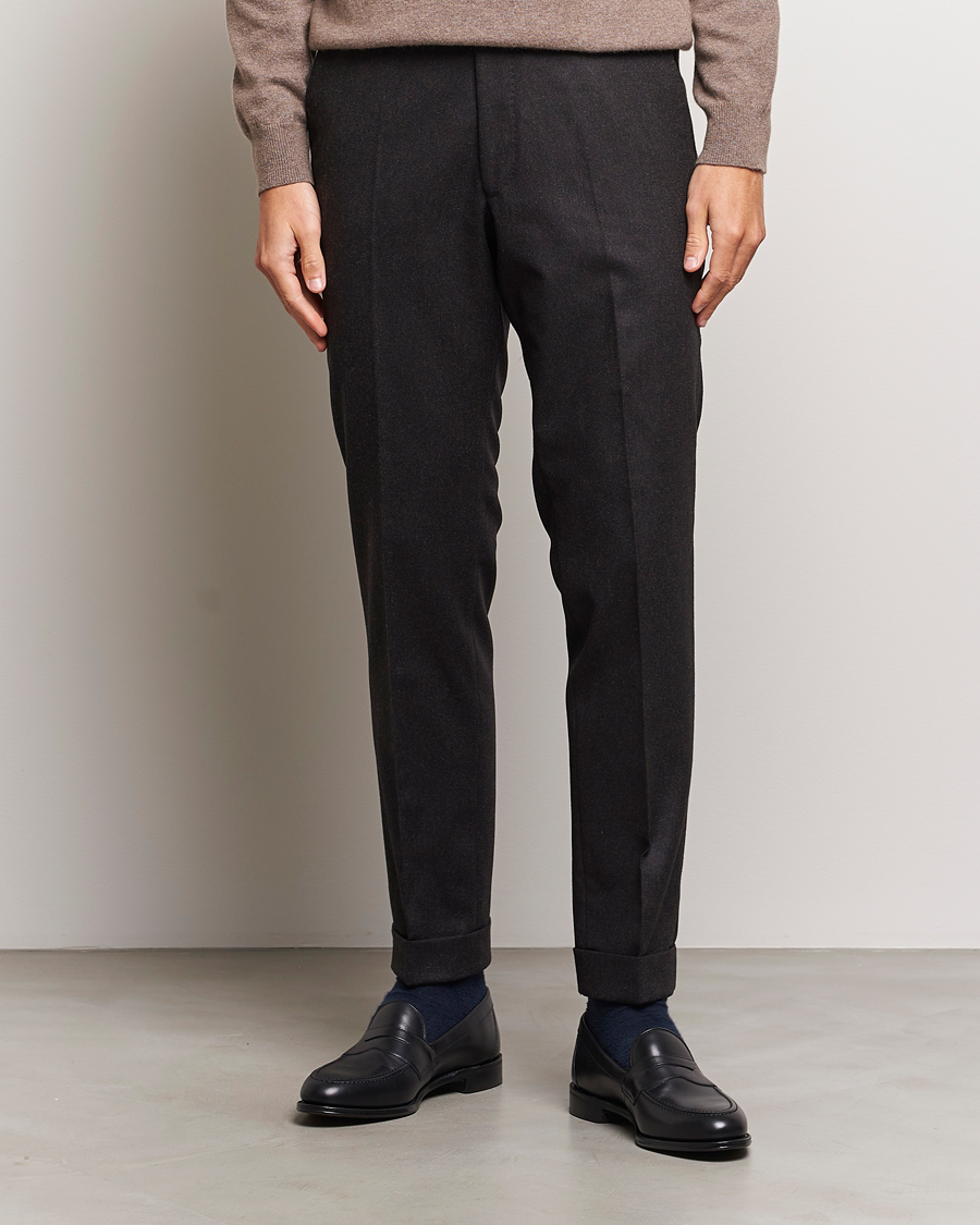 Herre |  | Oscar Jacobson | Denz Turn Up Flannel Trousers Brown Melange