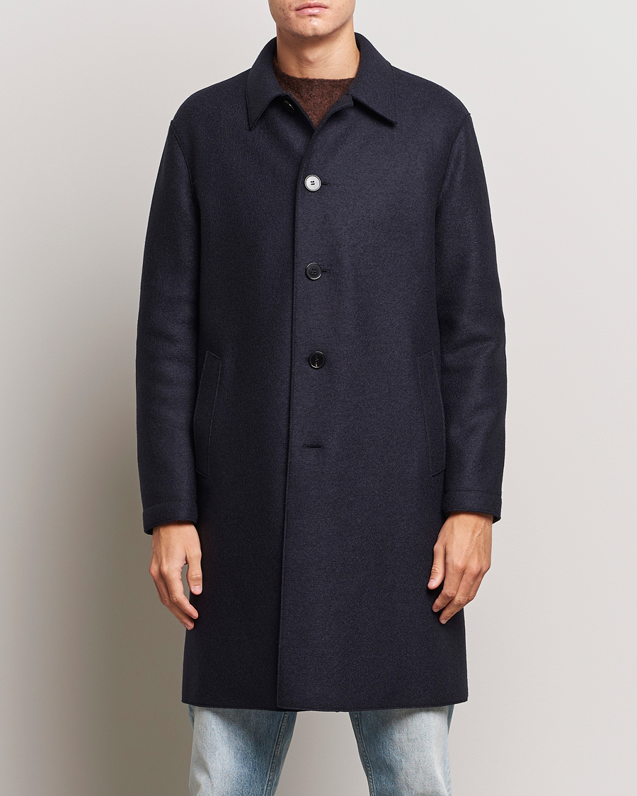 Herre |  | Harris Wharf London | Pressed Wool Mac Coat Navy